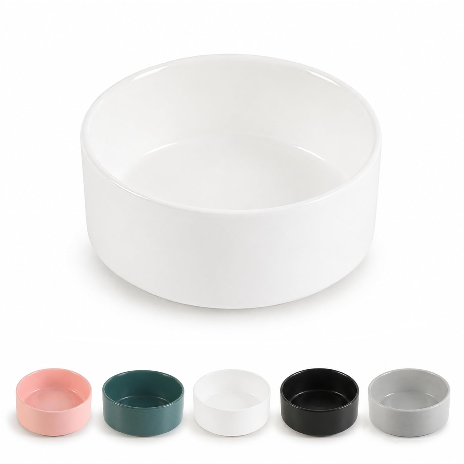 Ceramic Dog Bowl for Food and Water - Pet Feeder Bowl for Small Dogs and Cats - Heavy Ceramic Feeding Dish with Non Slip Base - Dishwasher & Microwave Safe - 5 Inch - 1.4  Cups - White