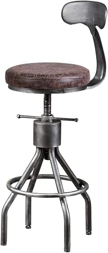 Bokkolik Set Of 2 Bar Stools Industrial Style Kitchen Counter Island Stool Dining Chiar With Backrest Rustic Guest Chair Swivel Pu Seat 23-33Inch Height Adjustable #TOP6
