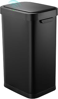 13 Gallon Trash Can, Touchless Stainless Steel Kitchen Bin (Black)
