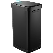 13 Gallon Trash Can, Touchless Stainless Steel Kitchen Bin Black