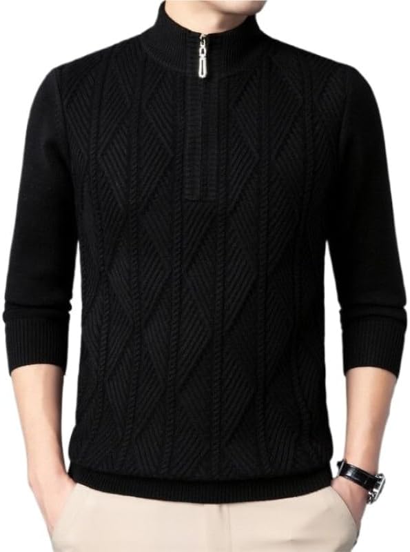 Men's Zipper Knitted Sweater Cross Border Half High Collar Thickened Warm Casual