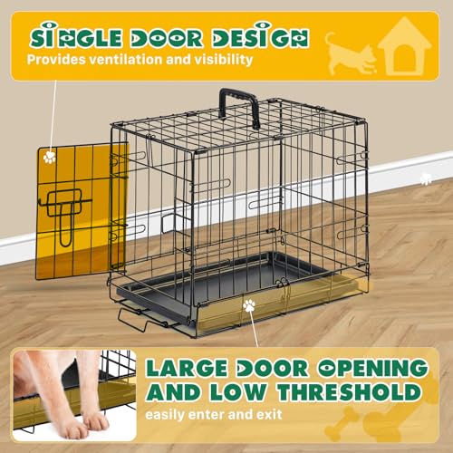 Image of Dog Crate - 18 Inch Small Single Door Portable Puppy Dog Cage, Metal Wire Pet Kennel with Secure Lock, Leak-Proof Pan Tray, Foldable Design for Small Dogs Indoor Training and Outdoor Travel