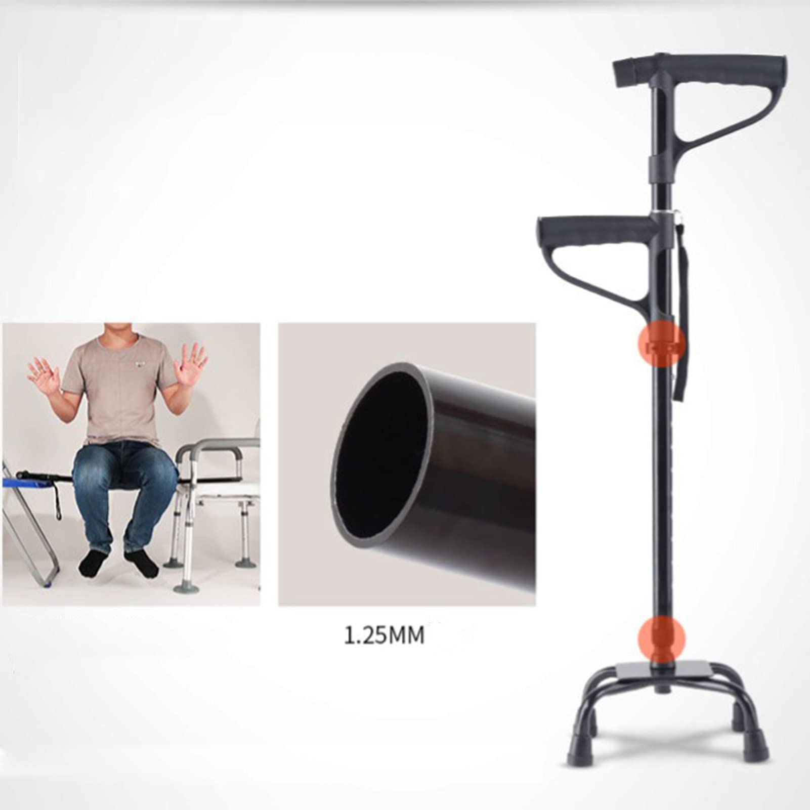 Regolabile Bastone A Spasso - Con 360° Pivotante Impugnatura Morbida Offset E Luce A LED Bastone Da Passeggio Multiuso Leggero Alluminio Bastoncini Da Trekking,Black c