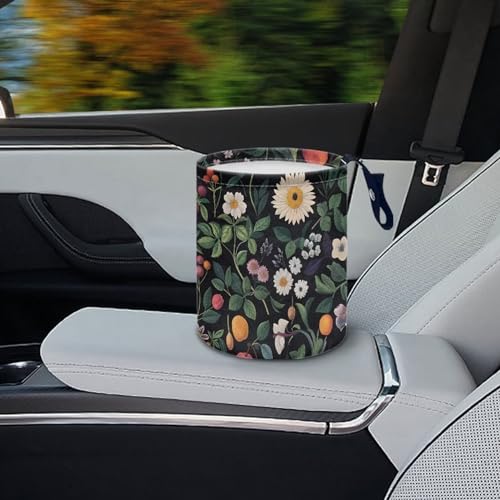Image of Floral Vehicle Trash Can Mini Bin Organizer for Back Seat, Floor, or Hanging Headrest - Car Decor Road Trip Essentials