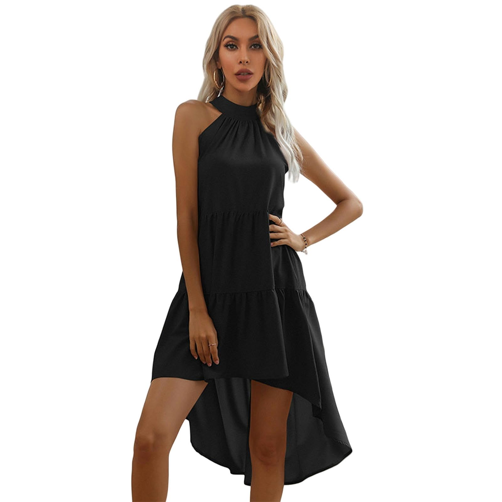 Vestidos de verano para mujer, vestido de cuello halter, vestido sin mangas, vestido de verano con cuello redondo, vestido de tirantes YYEFNMAZ