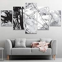 SIGNWIN 5 Panel Canvas Wall Art Black Cloud Abstract Heavy Splattered Brush Stroke Painting Abstract Plants Modern Panoramic Relax/Calm Multicolor for Living Room, Bedroom, Office - 60