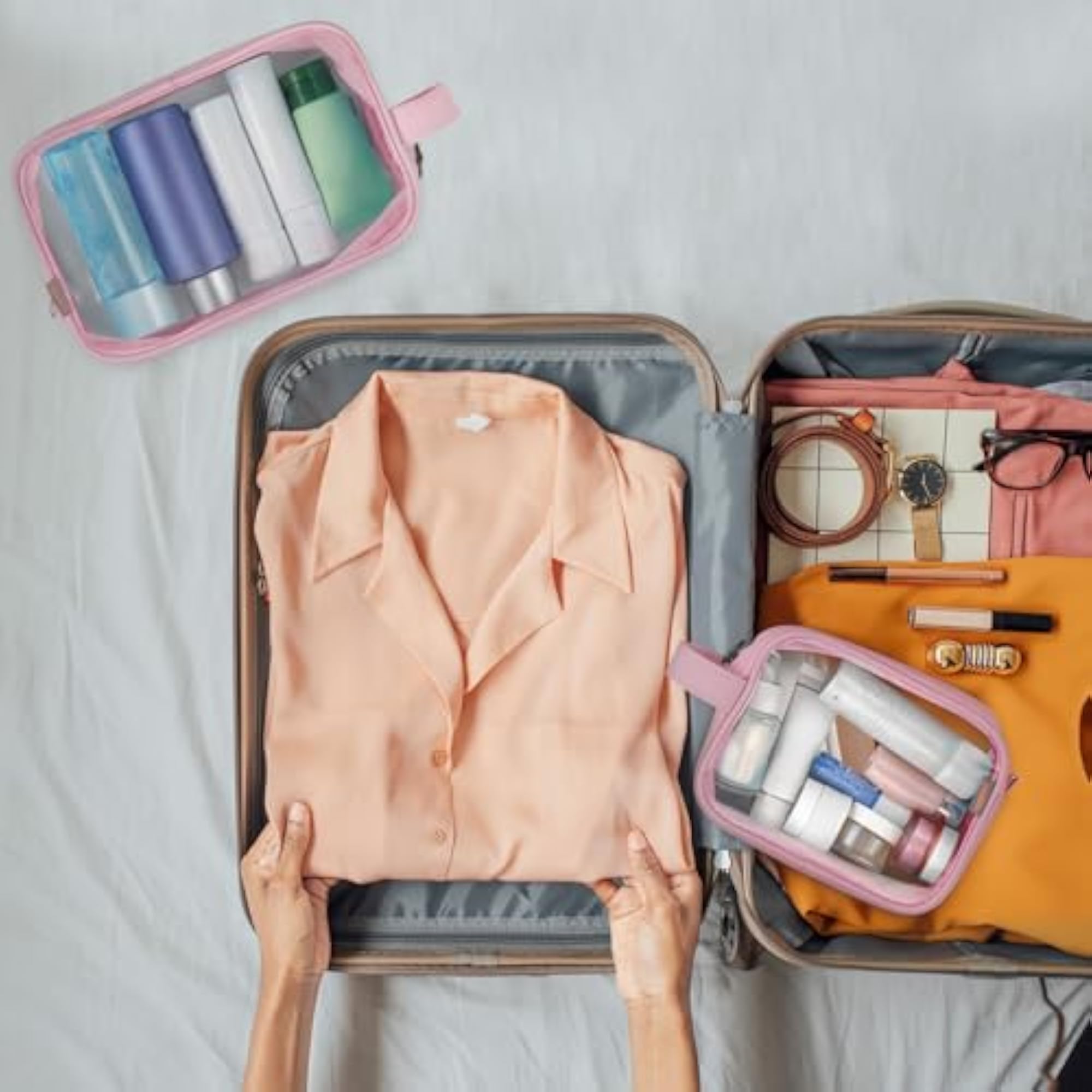 Light Pink 2 PCS Travel Toiletry Bag Waterproof Makeup Pouch