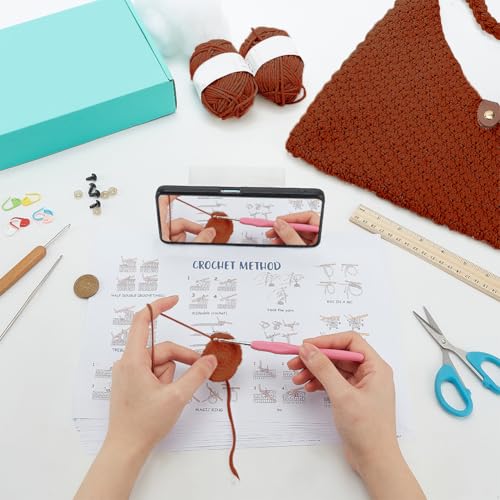 Image of ACRNIGHEET Crochet Beach Bag Crochet Kit for Beginners Caramel Tote Bag Knitting Kit with Yarn and Hook DIY Craft Kits Gift for Adults with Video Guide Tutorial Crochet Starter Kit