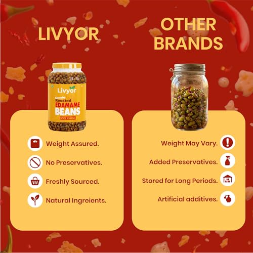 Image of Livyor Crunch Roasted Edamame Beans 500g | Spicy Cheese Flavour | Roasted not fried | Plant based healthy snack | High Protein Snack | Gluten Free | Vegan | High In fibre
