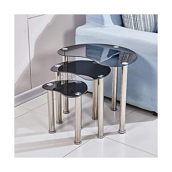 BELIFEGLORY Modern Design Nesting Tables, Set of 3 Coffee Table with Tempered Glass and Stainless Steel Legs, Space Saving Sofa Side Corner End Table - Image 7