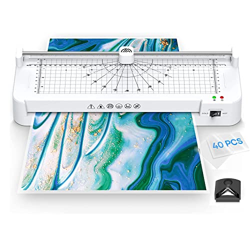 Laminator A3/A4/A5/A6 Thermal Laminating Machine 9 in 1 Cold Laminator Machine with Paper Cutter and Corner Rounder 40 Laminating Pouches for Home Office School