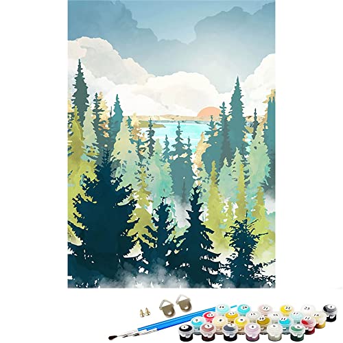 Peinture par numéros Paysage adulte,Peinture par numéros,Kit de peinture à l'huile sur toile pour décoration de la maison,Sans cadre 40x50 cm (forêt et lac) Cover