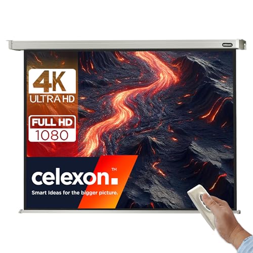 celexon Professional Motor-Leinwand 105' | 220x165 cm 4:3 | elektrische 4K,Full-HD Beamer-Leinwand für Projektionen im Büro & Heimkino | zur Decken-/ Wand-Montage | mit Fernbedienung