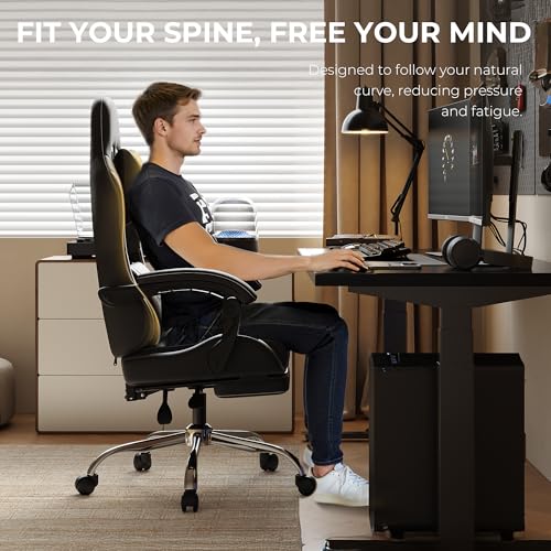 Image of Dowinx Gaming Chair with Footrest, 330lbs Computer Chair 2D Lift Linkage Armrest, Massage Lumbar, Height Adjustable Ergonomic Comfy Video Game Chairs for Home Office Streaming, Long Gaming, Black
