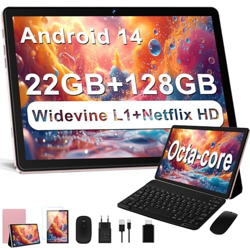 Dghrti Tablette Tactile 10" Android(2025) 22 Go RAM, 128 Go ROM, Écran IPS HD, Wi-FI 2.4G+5G, Octa-Core, 8000 MAh, Bluetooth 5.0, Corps En Métal, Tablette Tactile Avec Clavier, Souris - Gris