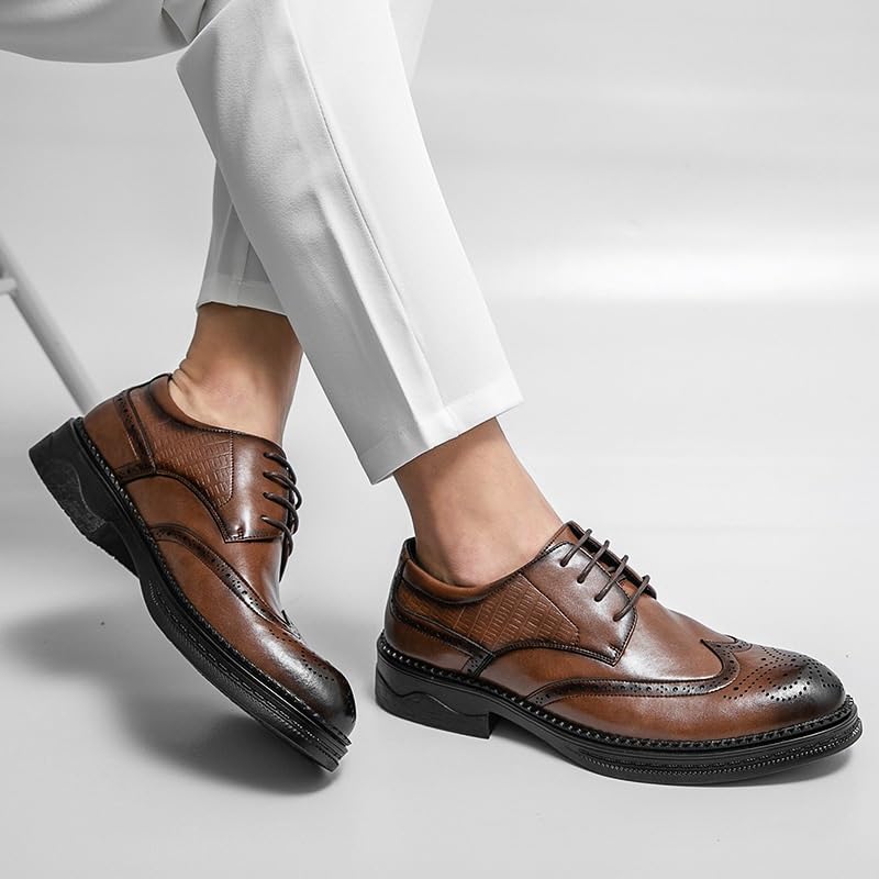 Platform Dress Shoes for Men's Lace Up Business Synthetic Leather Anti-Slip Rubber Sole Block Heel Office2