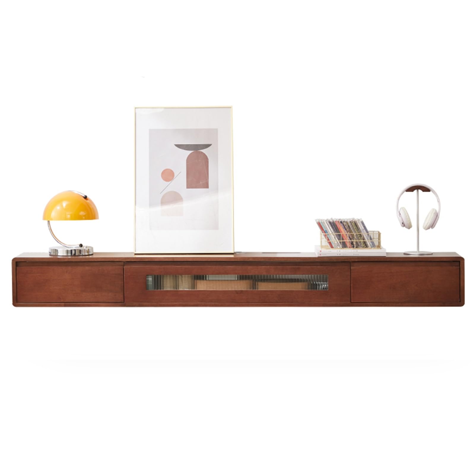 Schwebender Holz-TV-Konsole, Wandhalterung, Media-Ständer, Schrank mit Unterhaltungsregal, Aufbewahrung für Schlafzimmer, Wohnzimmer, D-Größe, 160 cm, Schwarz