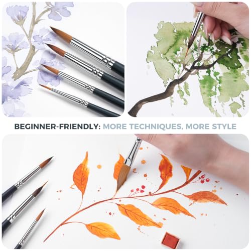 Image of Fuumuui Watercolor Brush Set, 10Pcs Professional Soft Synthetic Hair Paint Brushes - Wide Flat, Dagger, Cat's Tongue, Extended Needle, Round, Grainer for Watercolor Gouache Inks Painting