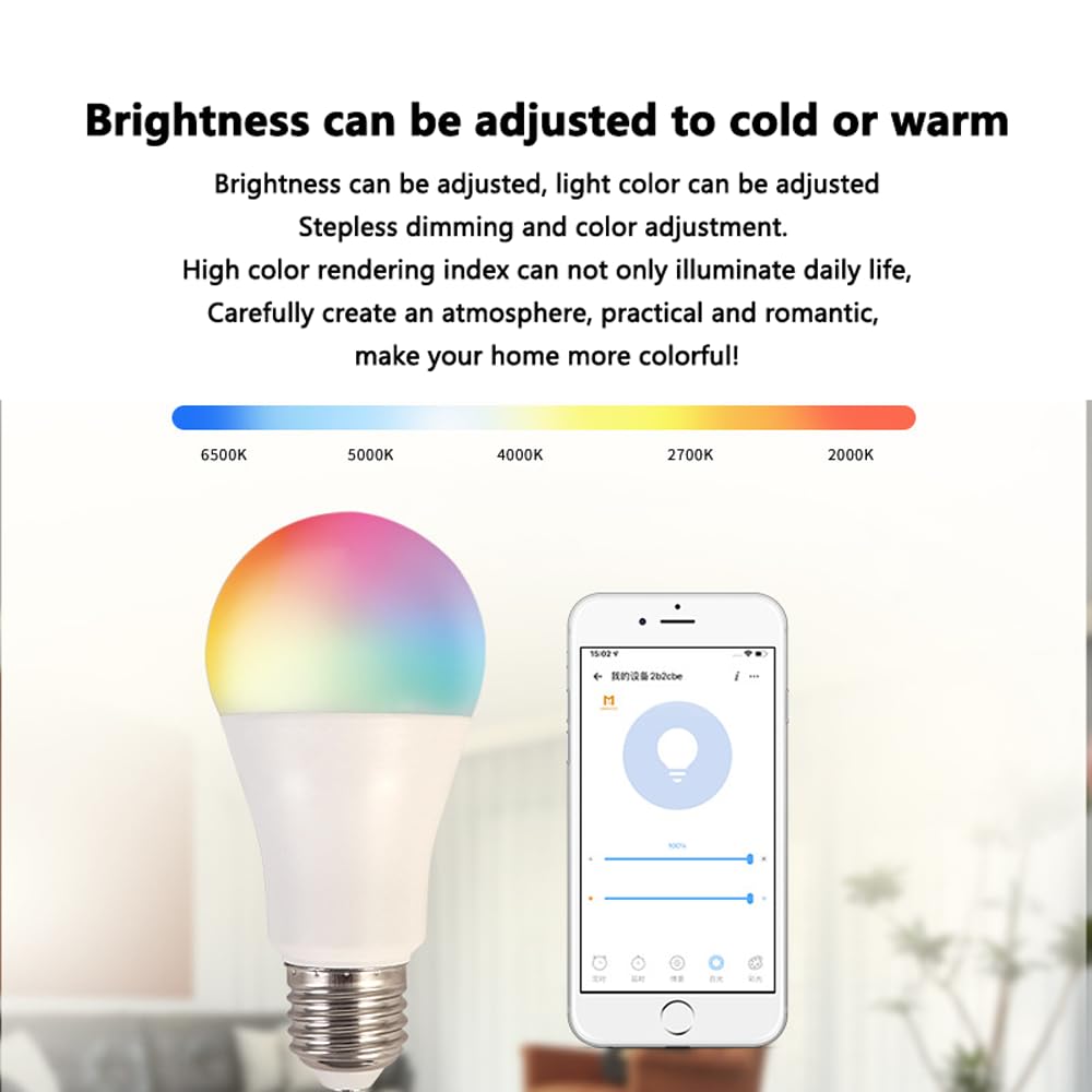 Lot de 10 ampoules LED 9/12 W à changement de couleur E27, RVB Smart WIFI 7 couleurs, ampoule à intensité variable assortie au téléphone portable, peut être connectée au haut-parleur, minuterie
