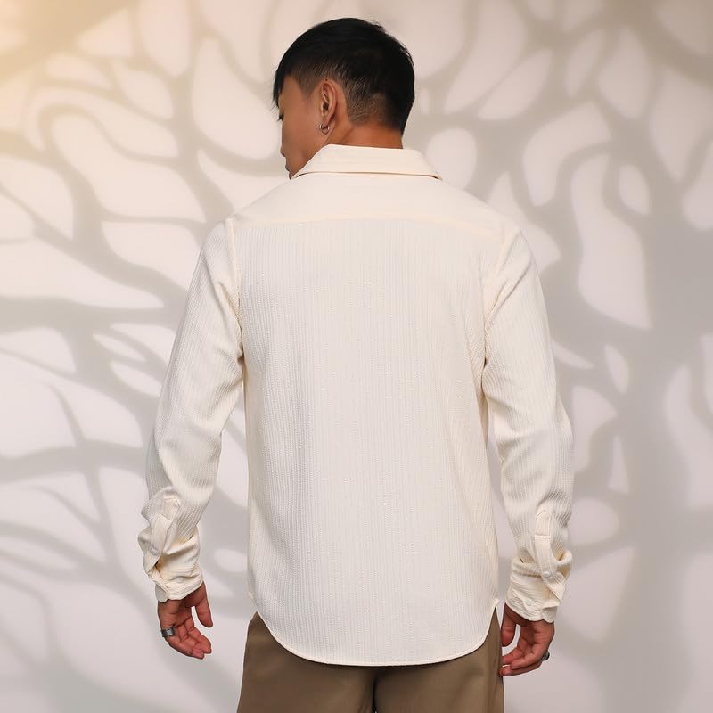 Image of CAHOOT Men's Veined-Textured Shirt | Casual Wear | Spread Collar | Long Sleeve | Button Closure | Shirt Crafted with Comfort Fit for Everyday Wear