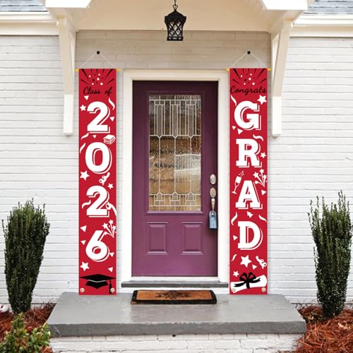 Image of Graduation Porch Banner Class Sign Congrats Grad Hanging Flags High School College University Party Decoration For Front Door Outdoor Red