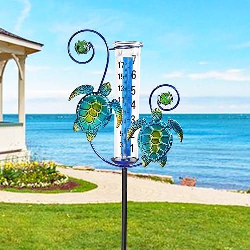 JOYBEE Turtle Rain Gauge Garden Decor, Accurate Rain Gauges Outdoors，Rain Gauge for Yard with Stake, Decorative Rain Measure Gauge for Garden, Deck, Lawn with Large Numbers