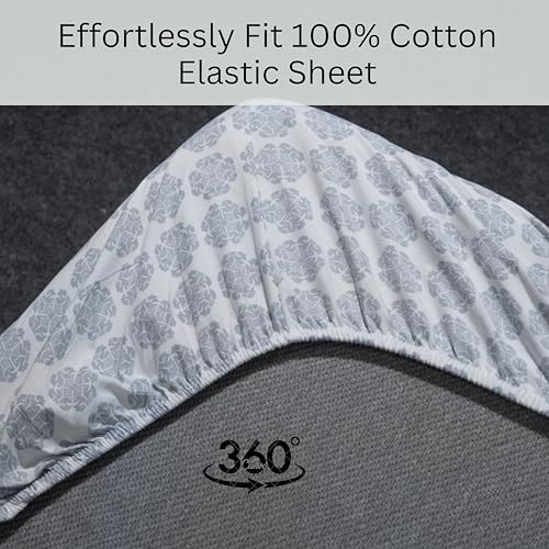 Image of Amazon Brand - Umi Cotton Elastic Fitted Bedsheet, King Size 78x72 Inches, Elastic Fit Bed Sheet, 10 Inch Deep Pocket, Soft Breathable Bedding, Durable Easy Care, with Pillow Cover-Imperial Crown