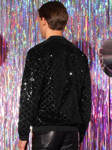 Image of Lars Amadeus Argyle Sequin Bomber Jacket for Men's Party Club Shiny Baseball Varsity Jacket