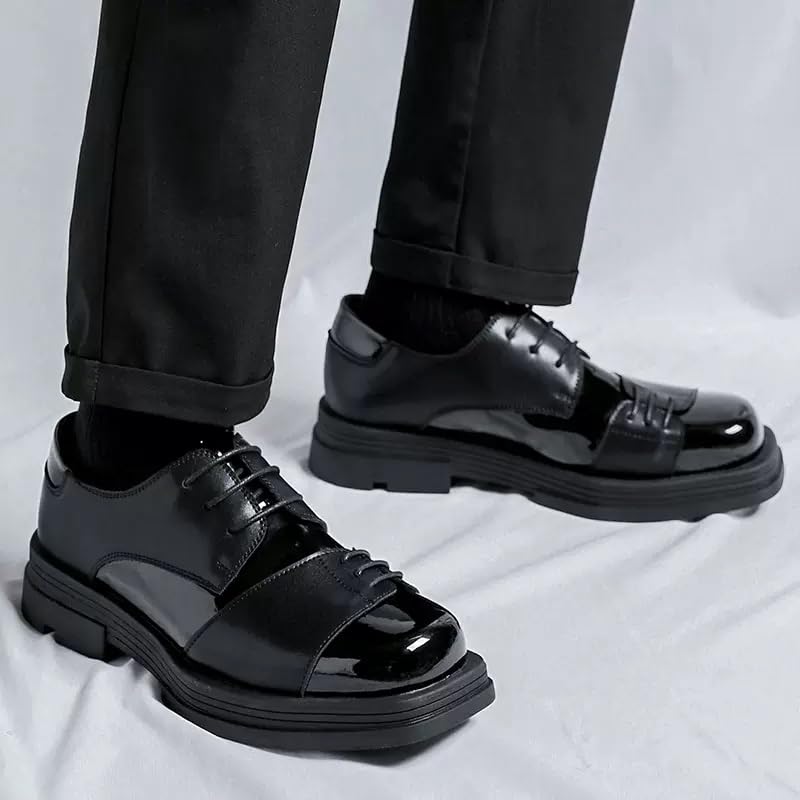 Men's Genuine Leather Platform Slip-On Oxfords Formal Pointed Lace Up Casual Business Suit Tuxedo Shoes Vintage Cap Toe Dress Shoes4