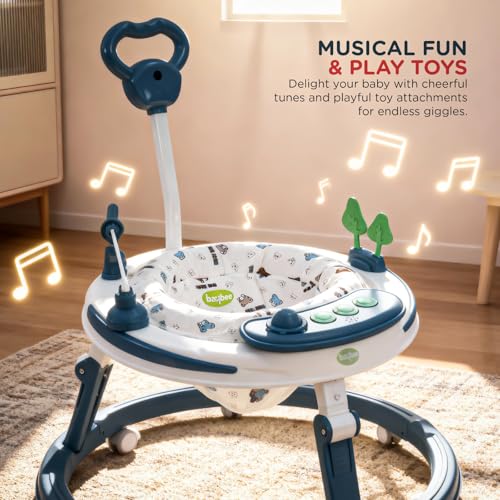 Image of Baybee Breezy 2-in-1 Baby Walker & Push Walker with Music, Foot Mat & Parent Handle | Walker for Kids for 6 to 18 Months | Foldable, 360 Wheels (Blue)