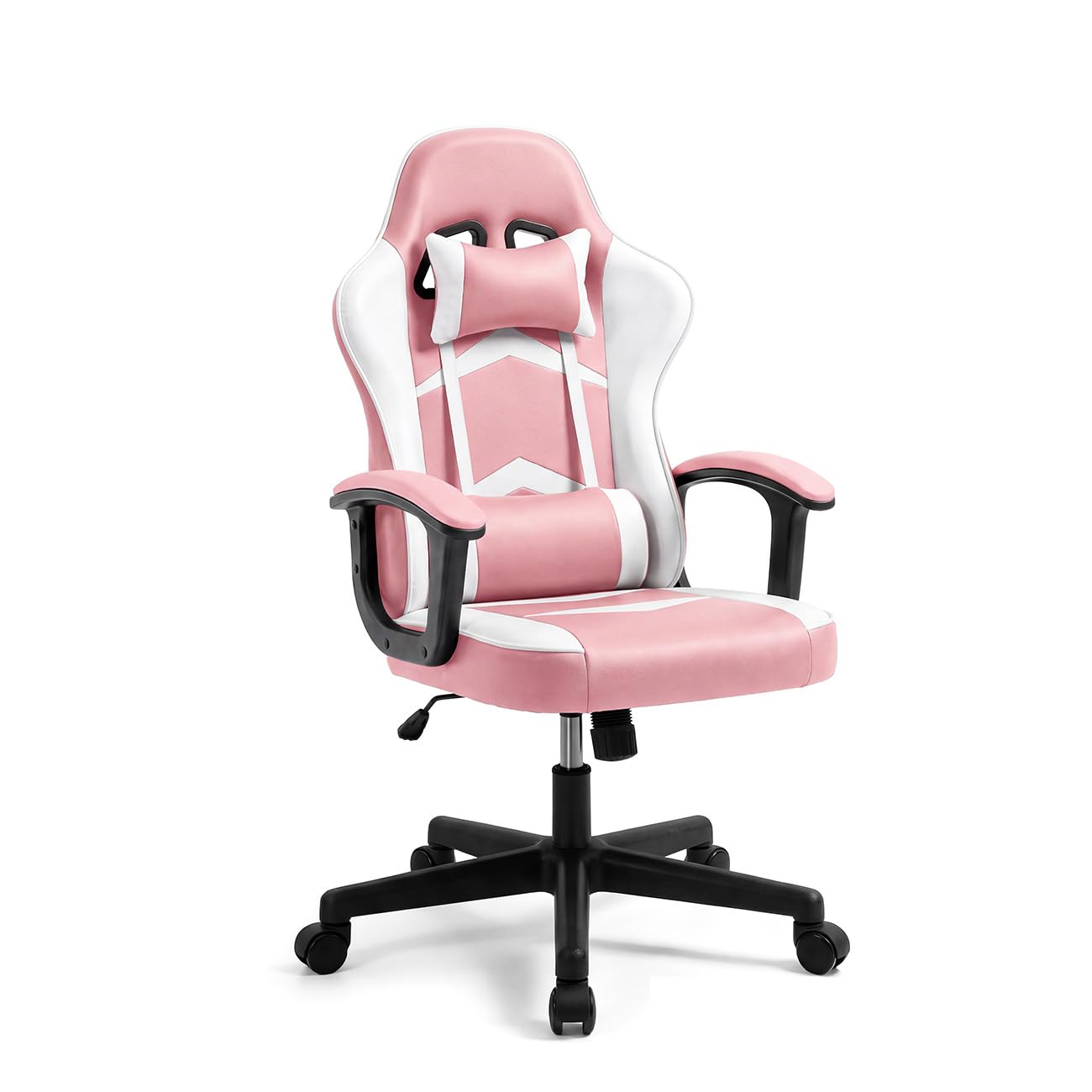 duehome | Chaise de Gaming Raptor Ergonomique réglable en Hauteur avec Roues à 360°, Design Racing, Finition Rose et Blanc, Dimensions : 50 cm (Largeur) x 68 cm (Longueur) x 116-125 cm (Hauteur)