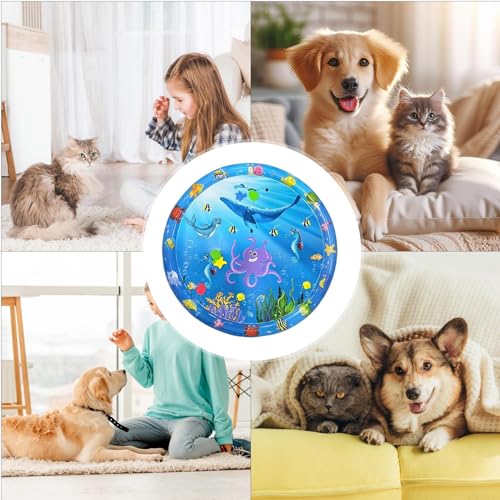Besreey Kühlmatte Für Hunde - Kratzfeste Wasserspielmatte Für Hunde 100x100 cm,Aufblasbares Haustier Kühlpad Mit Pumpe Als Interaktives Sensorikspielzeug Für Garten Wohnung Reise Auto Rasen Bei