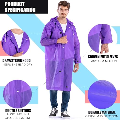 Image of EVA Raincoat Transparent Reusable Water Resistant Rainsuit with Hood for Women Men 1Pc