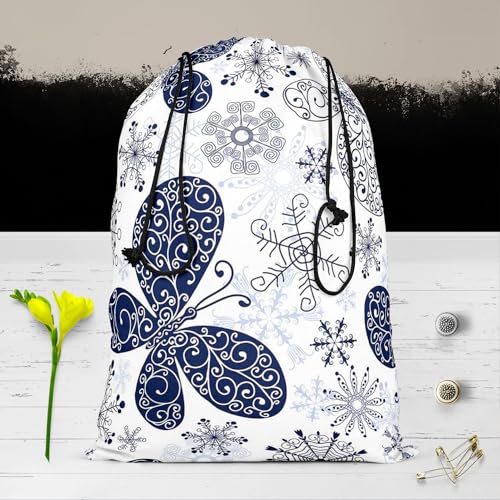 Image of ArtzFolio Snowflakes & Butterflies | Reusable Sack Bag | Bag for Gym, Storage, Vegetable & Travel