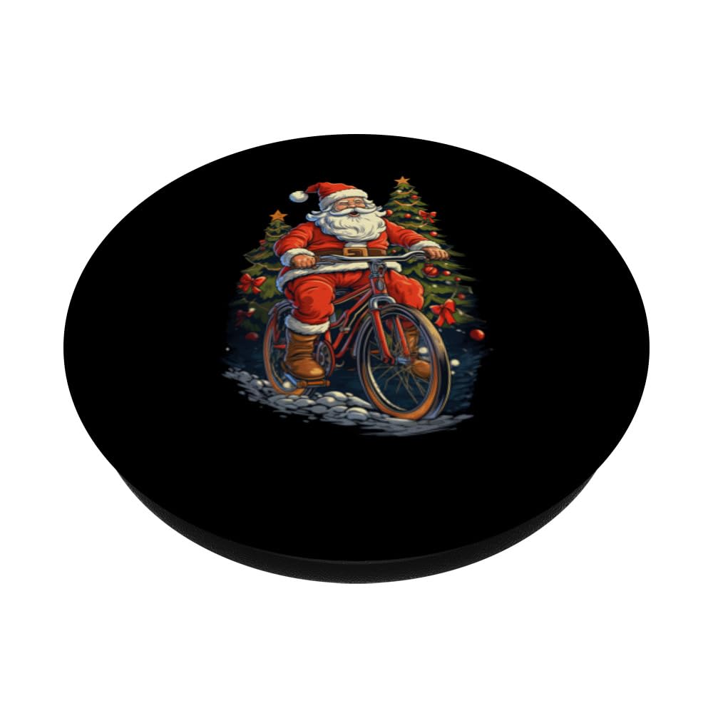Santa Claus Riding Bicycle Cycling Christmas Tree Xmas Party PopSockets Standard PopGrip