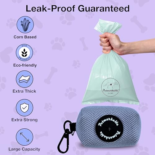 Image of Dog Poop Bag Holder with Carabiner Clip - Convenient, Non-Plastic, and Hands-Free Dog Waste Bag Holder, with Dispenser Pouch for Travel Walks Park, and Outdoor use (Blue)