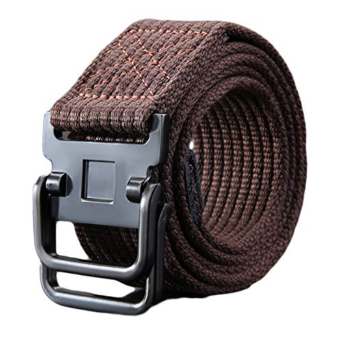 Andongnywell Canvas Web Belt Long Double Ring Belts for Men Women with Metal Buckle Casual Sports Webbing Belt