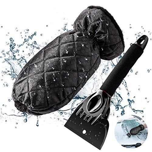 GEMWON Car Ice Scraper, Snow Scraper Tool with Warm & Waterproof Glove for Windshield, Windscreen, Frost Day