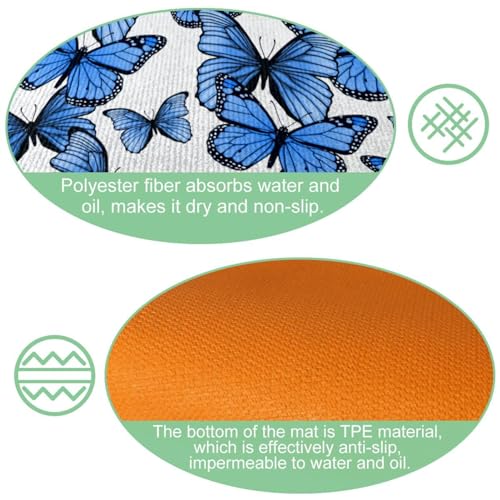 Tapete de cocina de 2 piezas con mariposas azules para un pasillo y lavado elegantes 6