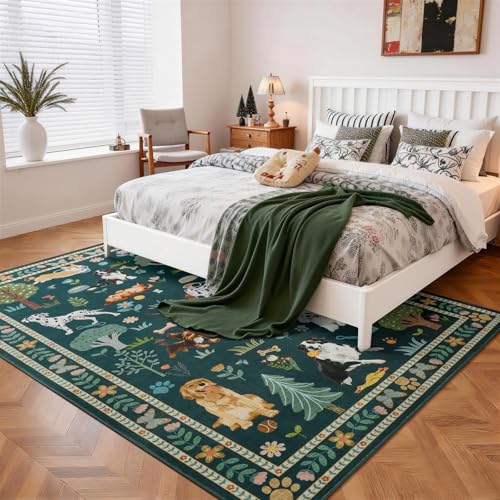 Tapete decorativo 5x7 lavado animal estampado verde oscuro miniatura 3