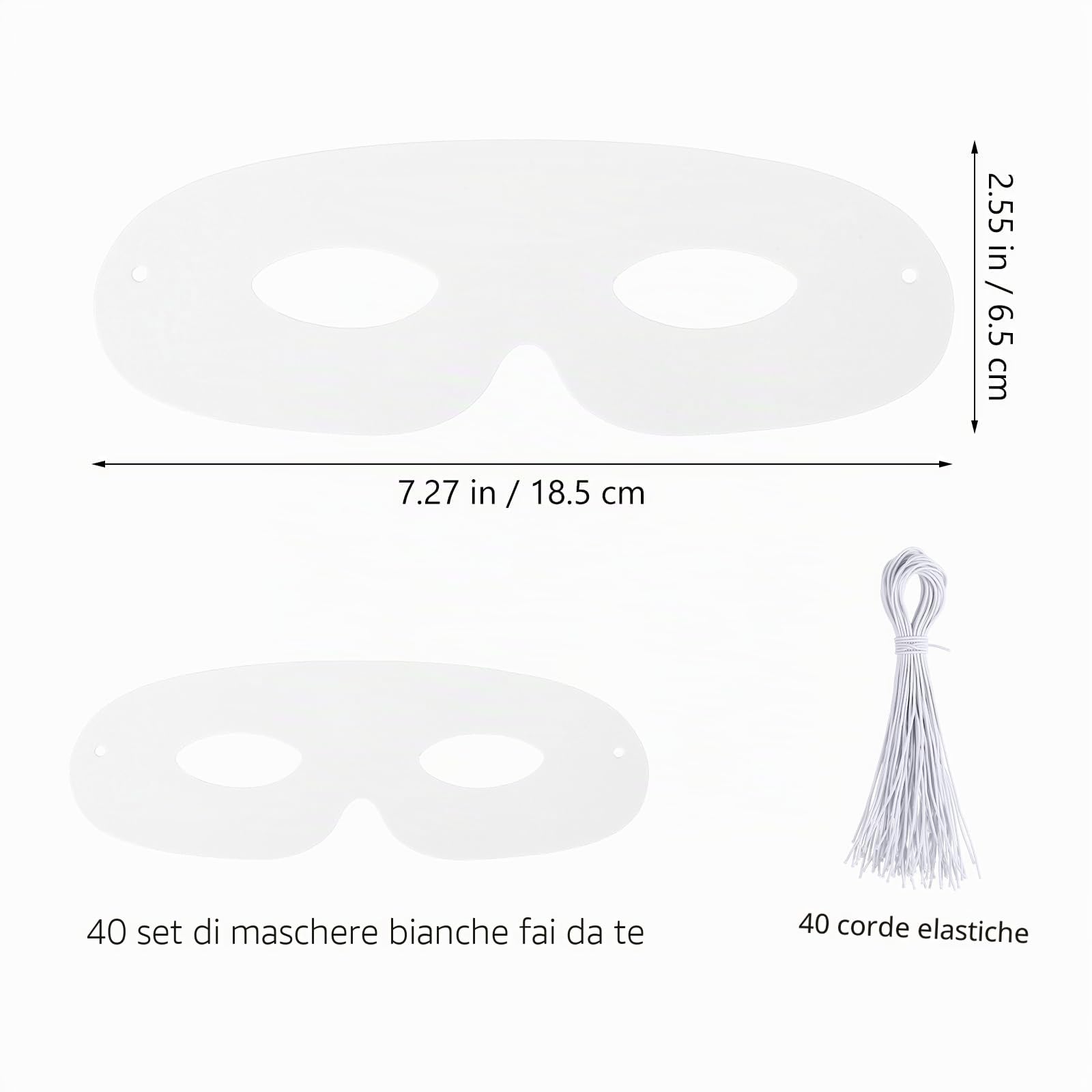 Toyvian 40 maschere bianche per gli occhi di carta cartapesta, maschere di carta bianca, da dipingere, maschere vuote per decorare cosplay, Halloween, mardi
