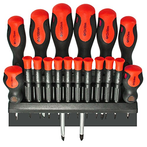 18 Piece Large & Small Precision Screwdriver Set (Phillips, Pozi, Flat / Slotted, Torx & Wall Mountable Bracket)