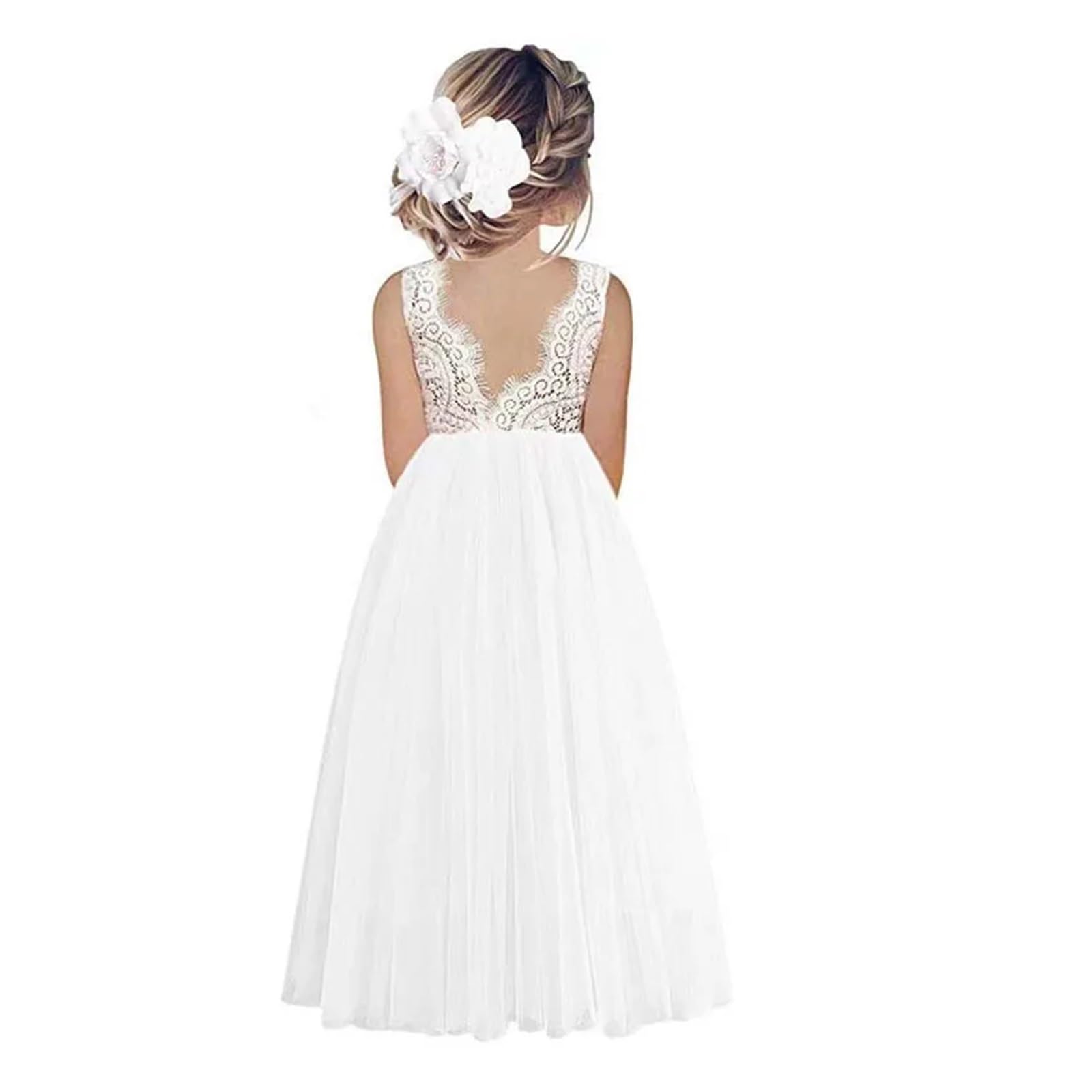 Vestido De Fiesta para NiñA Vestidos de Encaje for niñas de Flores, for Verano, for Princesas, Fiestas, Bodas y cumpleaños(White,11-12)