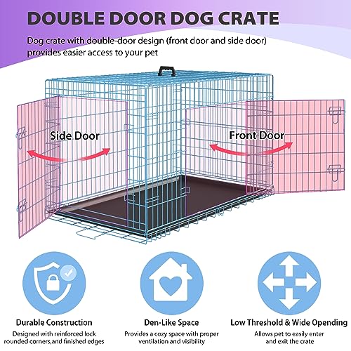 Image of BestPet | Dog Crate | 30 inch | Blue | Foldable Metal Kennel with Double Doors