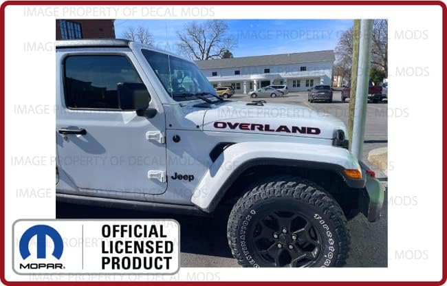 Decal Mods Calcomanías gráficas para capó Jeep Overland Emblemas para Jeep Wrangler JL/JT (2018-2022) Negro con contorno rojo (juego de 2) | FK2N0