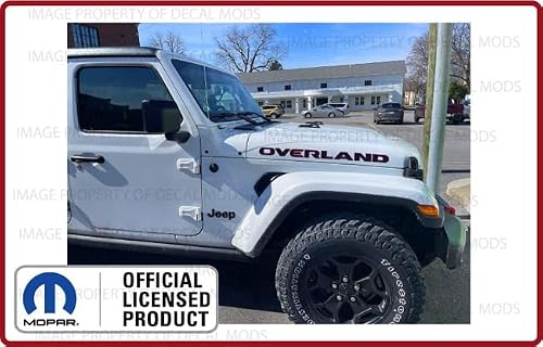 Decal Mods Jeep Overland Hood Graphic Decals Emblems fits Jeep Wrangler JL/JT (2018-2022) Black w/Red Outline (Set of 2) | FK2N0