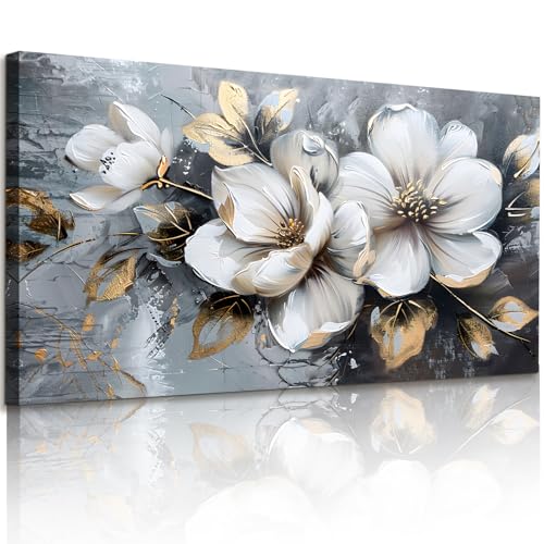 JHHUAMO Tableau Decoration Murale Grand, Decoration Maison Moderne, Impression sur Toile de Fleurs Blanches pour Salon Chambre Bureau Salle 50x100 cm