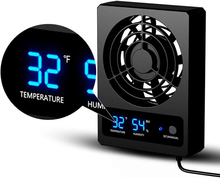 Reptile Rainforest Tank Thermometer and Hygrometer Digital Display Intelligent Control Ventilation Fan