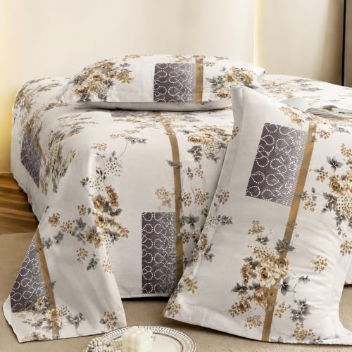 Image of DECOR2ADMIRE 300 TC Super King Size Glace Cotton Printed Bedsheet with 2 Pillow Covers - 108 inch x 108 inch (275cm x 275cm) - Available in Multiple Elegant Designs (Heritage Rose Pattern)