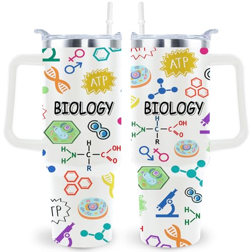 Biology Gifts Teacher Gifts Biology Insulated Tumbler Cup Biology Teacher Appreciation Gifts For Women Men 40 Oz Biology Teacher Travel Mug With Straw And Handle